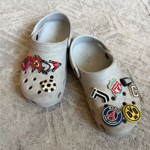 CROCS Kids White Clogs with Soccer & Team Jibbitz Charms